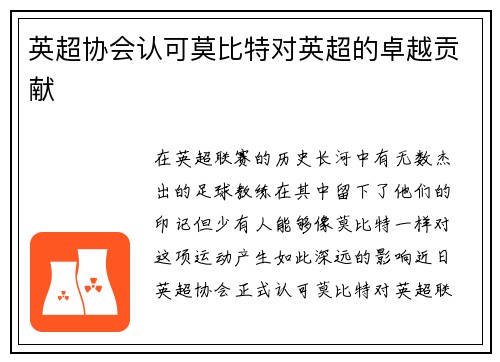 英超协会认可莫比特对英超的卓越贡献